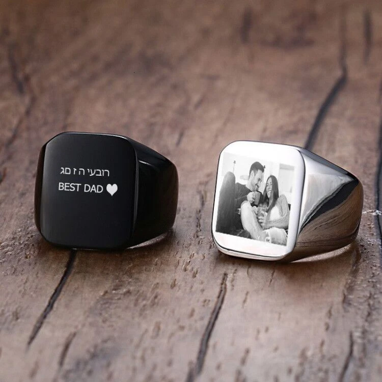 Бесплатная гравировка мужское кольцо из нержавеющей стали с печатью на заказ