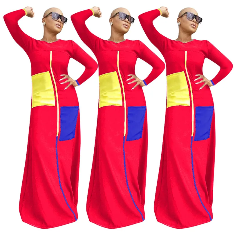 Женское Повседневное платье с карманами Платье макси длинным рукавом длина до