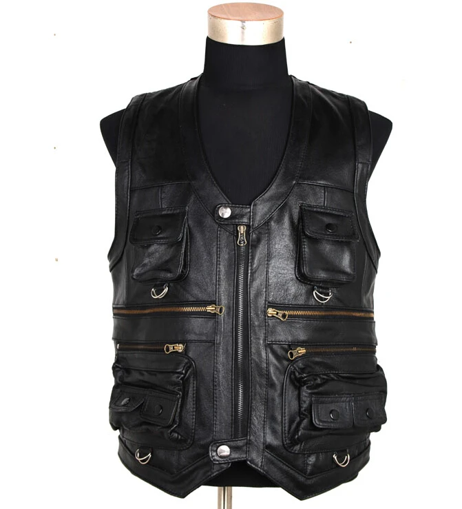Жилет мужской из натуральной кожи куртка с карманами костюм для репортеров