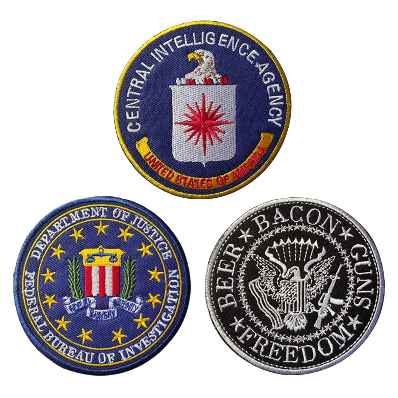

Department of Justice Federal Bureau of Investigation Embroidery Patches Cantral Intelligence Agency Hook and Loop Sticker Badge