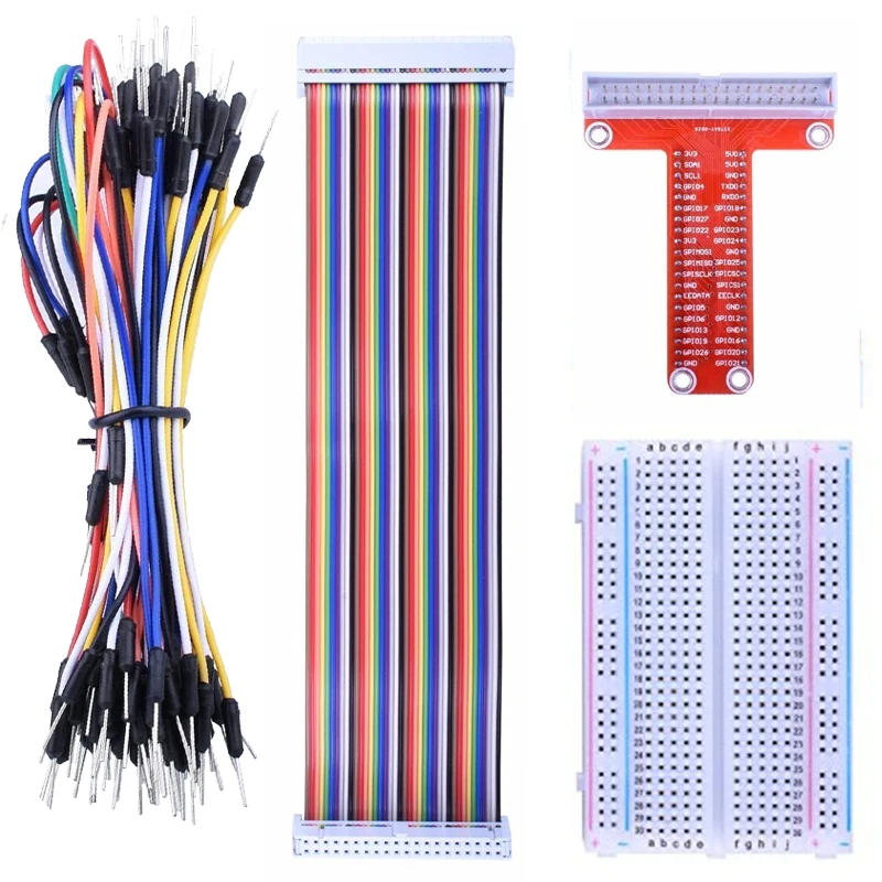 

Raspberry pi GPIO Breakout Expansion Kit T-Type Expansion Board + 400 Points Breadboard + 65pcs Jumper Wire+ 40pin Rainbow Cable