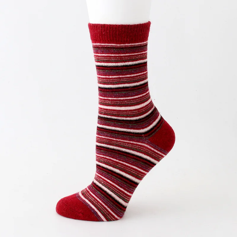 Winter Women Thick Warm Retro Striped Dots Patterns Fashion Wool Casual Socks 6 Pair