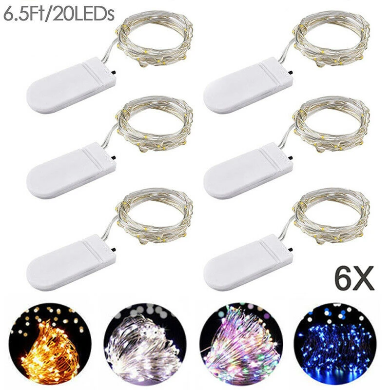 

6 Pack 20 LED String Lights Copper Wire Fairy Lights Holiday lighting Fairy Garland For Christmas Tree Wedding Party Decoration
