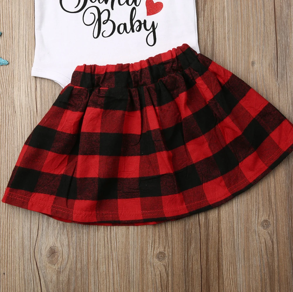 Рождественский комплект одежда для маленьких девочек топы с короткими рукавами