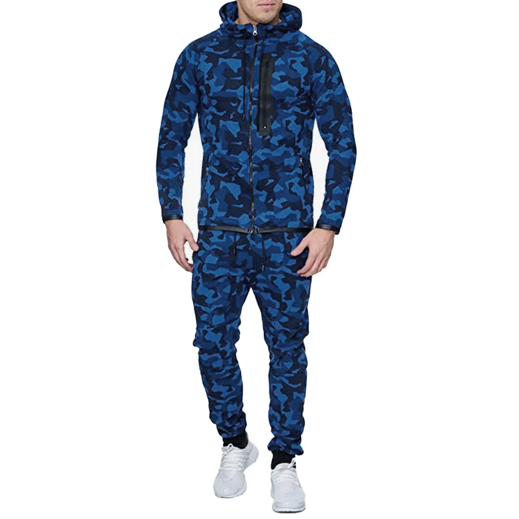 Мужской комплект весна осень Сращивание камуфляж куртка + брюки спортивные худи