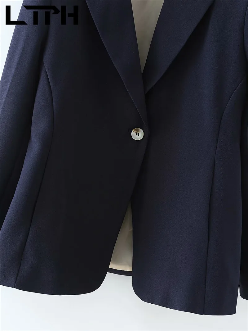 LTPH-Chaqueta clásica de un solo botón para mujer, chaqueta de manga larga que combina con todo, de oficina, traje azul marino, primavera 2021