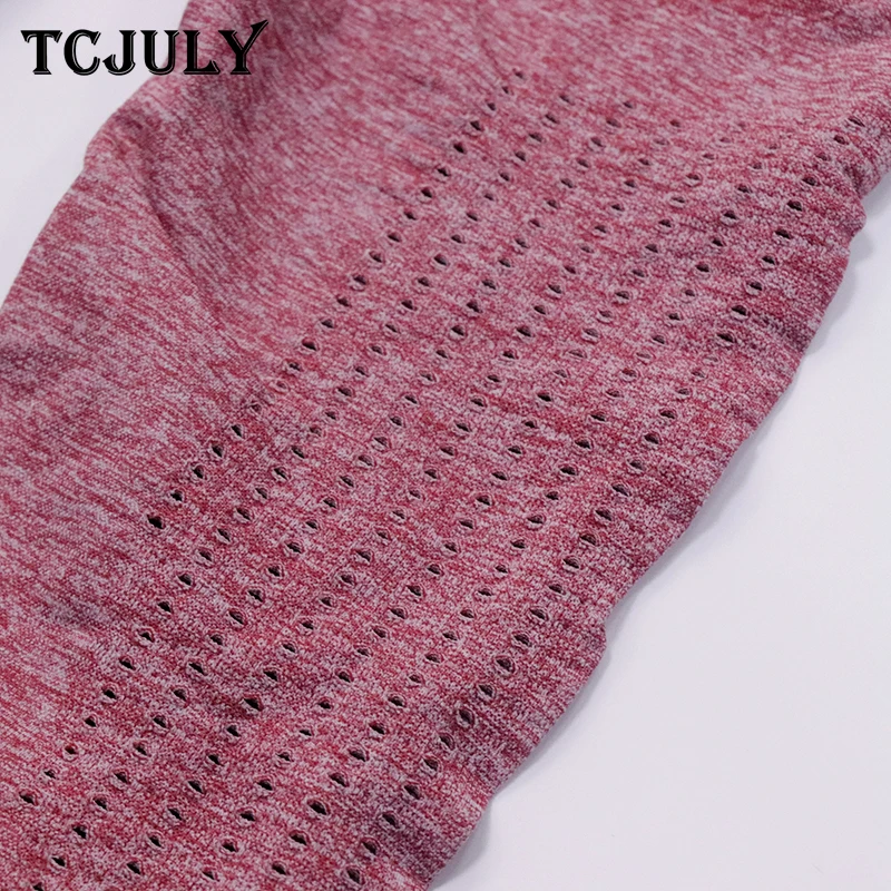 TCJULY Sexy Hollow Out Seamless Leggings For Women Solid High Waisted Push Up Workout Pants Breathable Quick Dry Fitness Leggins | Женская