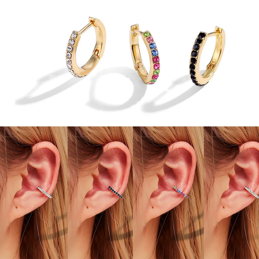 

FNIO Simple Lovely Girl's Huggies Small Hoops Earrings Skinny Rainbow Boho Classic Minimal Charming Earrings Stud Hoops Gift