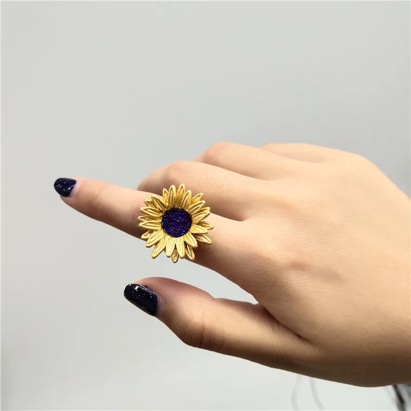 Summer new van gogh sunflower color sense simple temperament open ring | Украшения и аксессуары