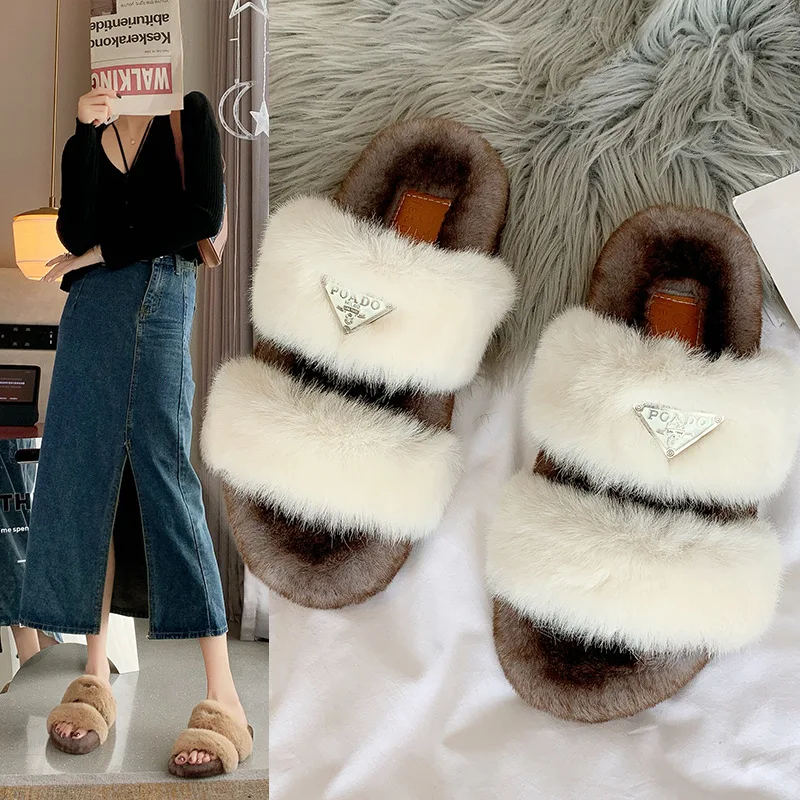 

Women's Shoes Wool Slippers Women Autumn Wear 2021 New Fairy Wind Flat Cotton Flip-flops Fashion Flip-flops Slipper Women