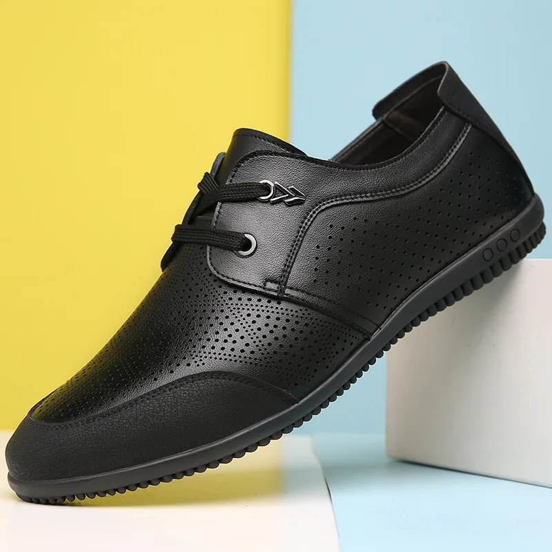 

Summer Hollow Casual Leather Shoes Men's Leather Driving Shoes Fashion White Men's Shoes Breathable Men's Loafers