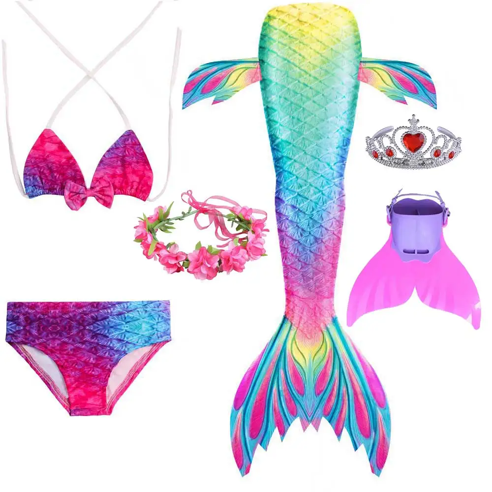 

Mermaid Tail For Girls Bathing Suit Kids Belle Elsa Fish Costume Swimming Mermaid Dress And Bra Shorts Party Cosplay Swimwear