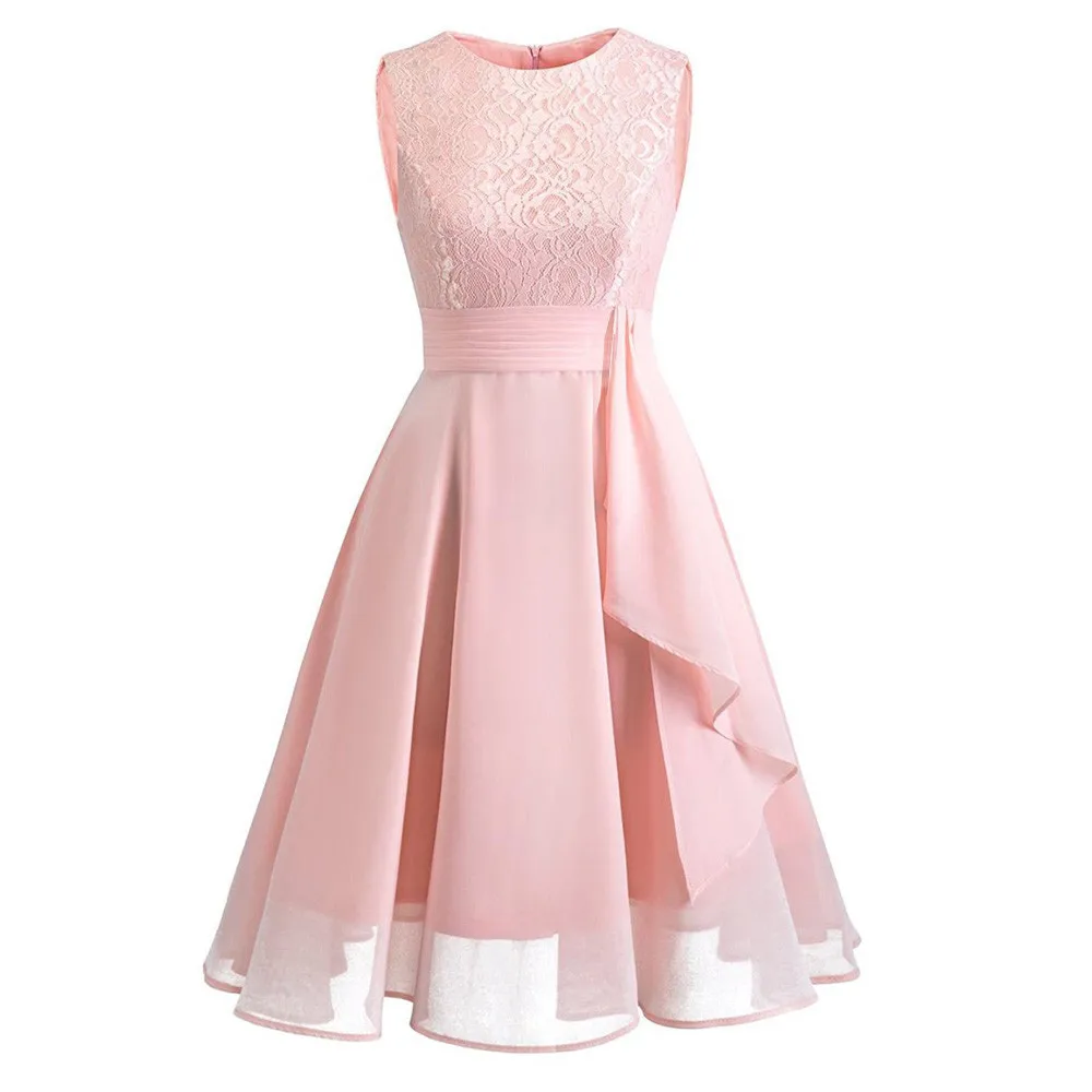 

Женское винтажное шифоновое платье без рукавов, розовое длинное кружевное платье для подружки невесты, элегантное официальное платье для в...