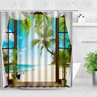 Занавеска для душа, креативная 3d-занавеска на окно с изображением пальмовых деревьев, тропических зеленых растений, с крючками для украшения дома, в ванную комнату