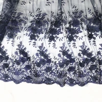 width 125cm navy blue pearls net tulle mesh lace fabric wedding veil lace beaded luxury gowns lace fabric 2020 new