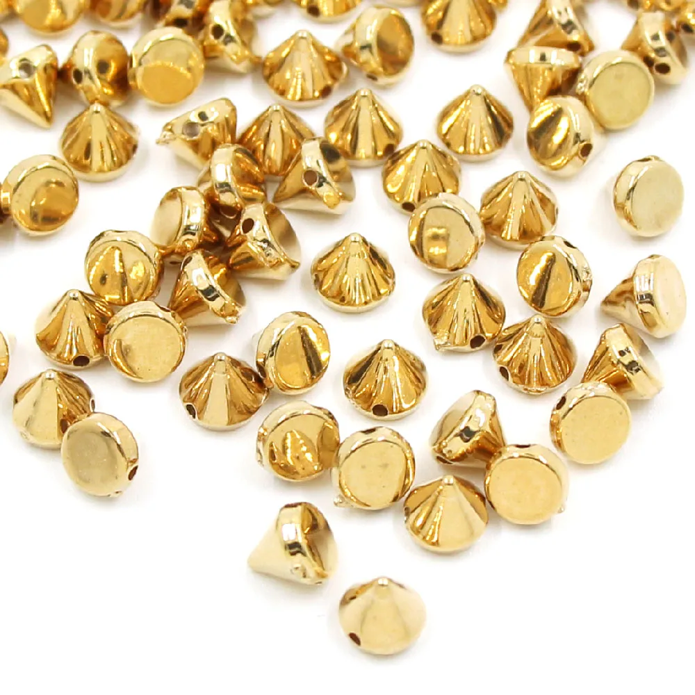 

100Pcs 6/8/10/12mm Cone Plastic Spikes And Studs 2-Holes Sew CCB Leather Rivets Silver Gold Black Punk DIY Crafts For Bags