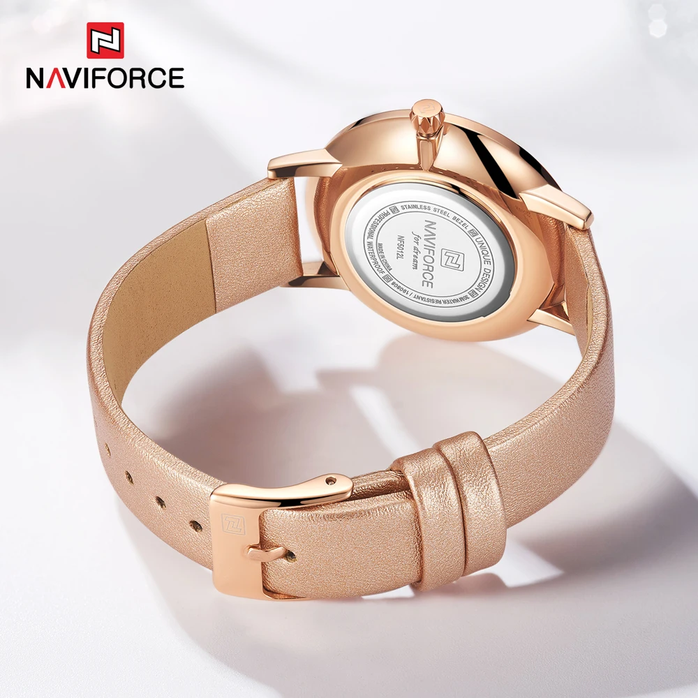 NAVIFORCE, новинка, часы с красным кожаным ремешком, женские часы, женские Кварцевые водонепроницаемые наручные часы, женские часы