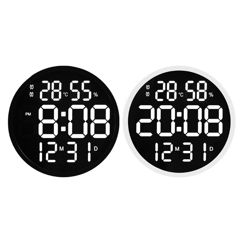 

Simple Design Living Room LED Round Wall Clock Digital Display Temperature Date P9YB