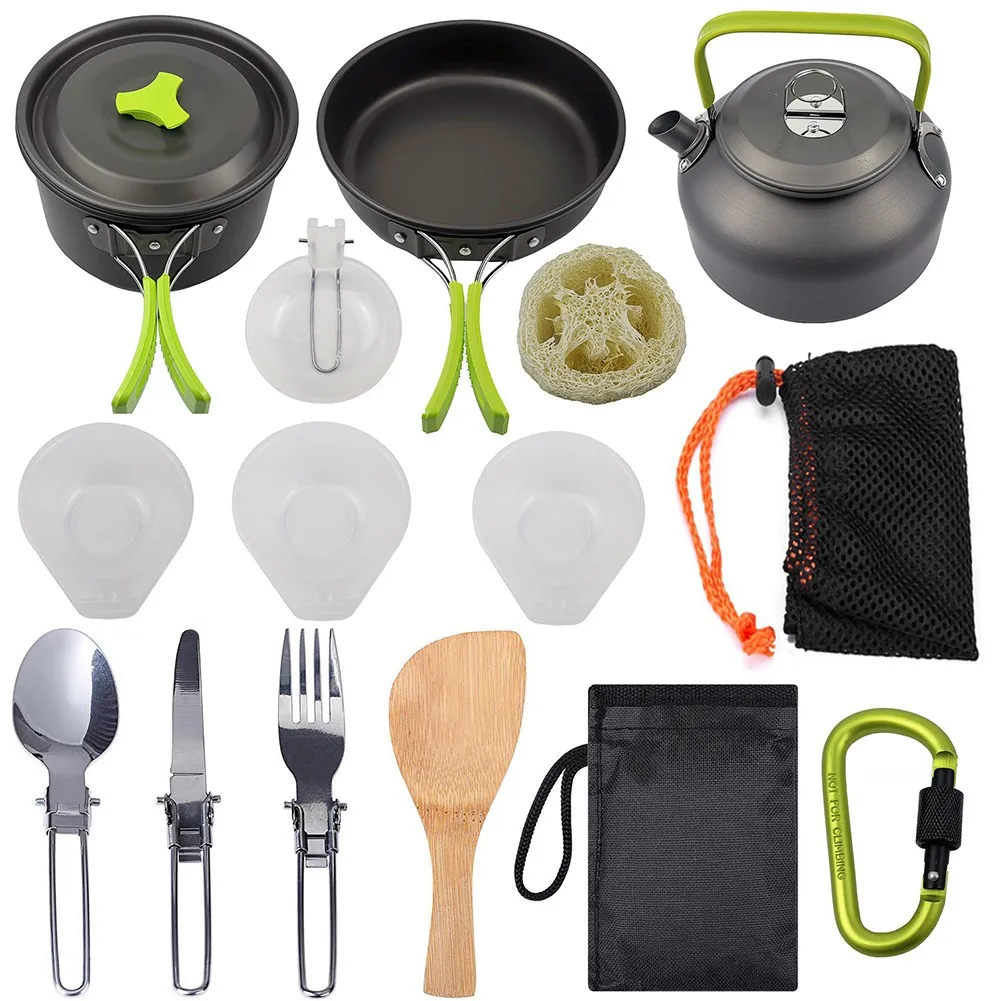 

Outdoor Camping Cooking/Teapot /With Cutlery Set Frying Pan Kettle Cookware Kit With Lock For Travel Hiking Small Size Portable