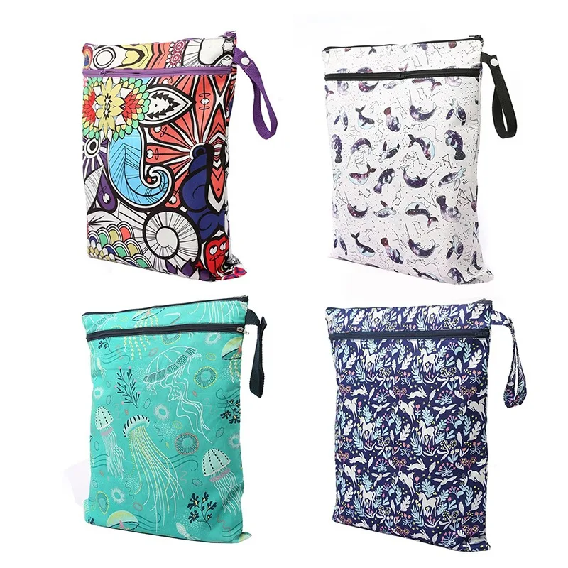 

Baby Diaper Stroller Hanging Diaper Bag PUL Travel 41x33cm Double Zipper Waterproof Animals Printed Storage Bag