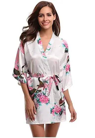 Женское шелковое атласное платье кимоно с цветочным принтом|satin robe|silk satin robebrand robe