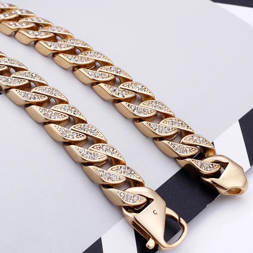 

Hiphop Mens Necklaces Bracelets Cuba Link Chains 12MM Wide 75CM 29.5" Long Necklace For Men Heavy Stainless Steel Jewelry Male