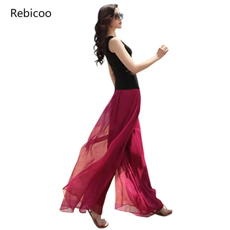 Летние свободные пляжные брюки ярких цветов большого размера эластичная юбка с