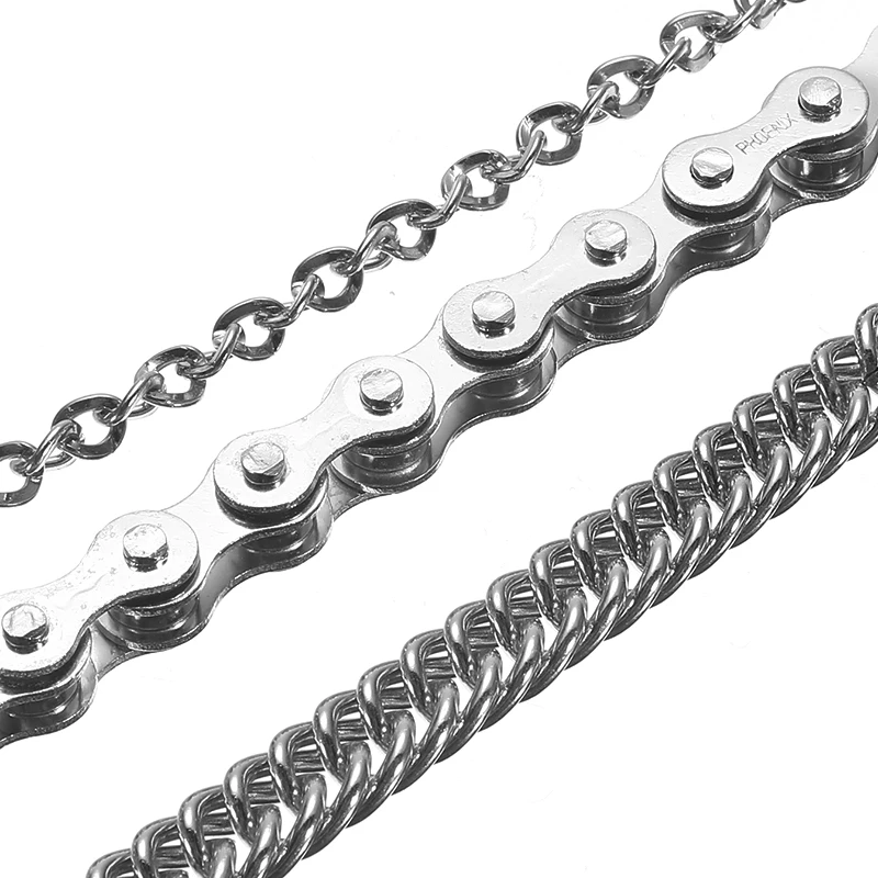 Мужская Байкерская цепочка с черепом трехслойная в стиле панк крючком для брюк