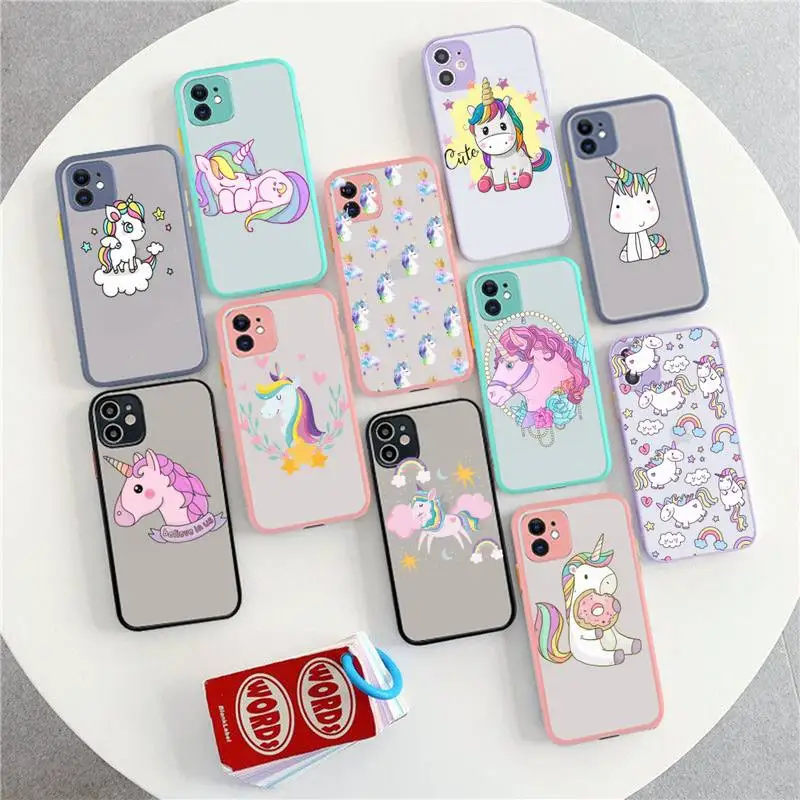 

Unicorn cartoon funny Horse Phone Case for iPhone 11 12 13 mini pro XS MAX 8 7 6 6S Plus X XR Translucent Matte Shockproof Case