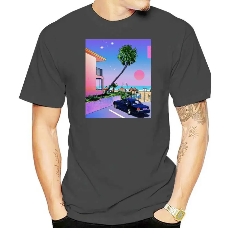 

Neu T Shirt Grobe S To 3Xl Retro Beach Drive Miami Vaporwave Purple Sunset Colorful Tee Shirt