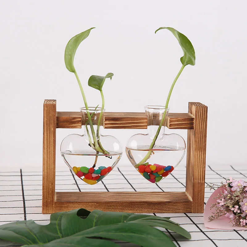 Высокий стеклянный гидропонный завод ваза растительный Террариум с деревянной