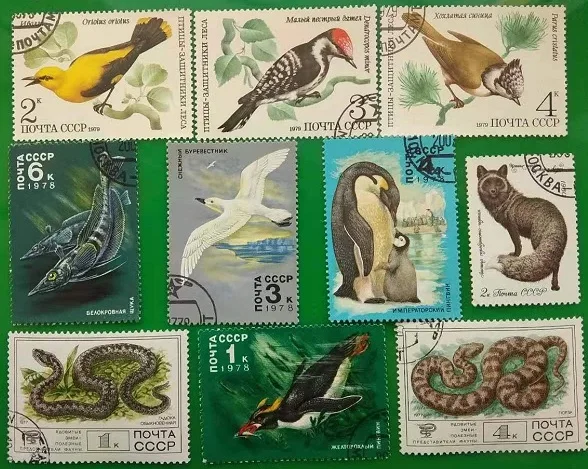 

10 шт., штамп почты Советского Союза, штамп с птицами, коллекция штампов, штамп с животными, коллекция хорошего состояния