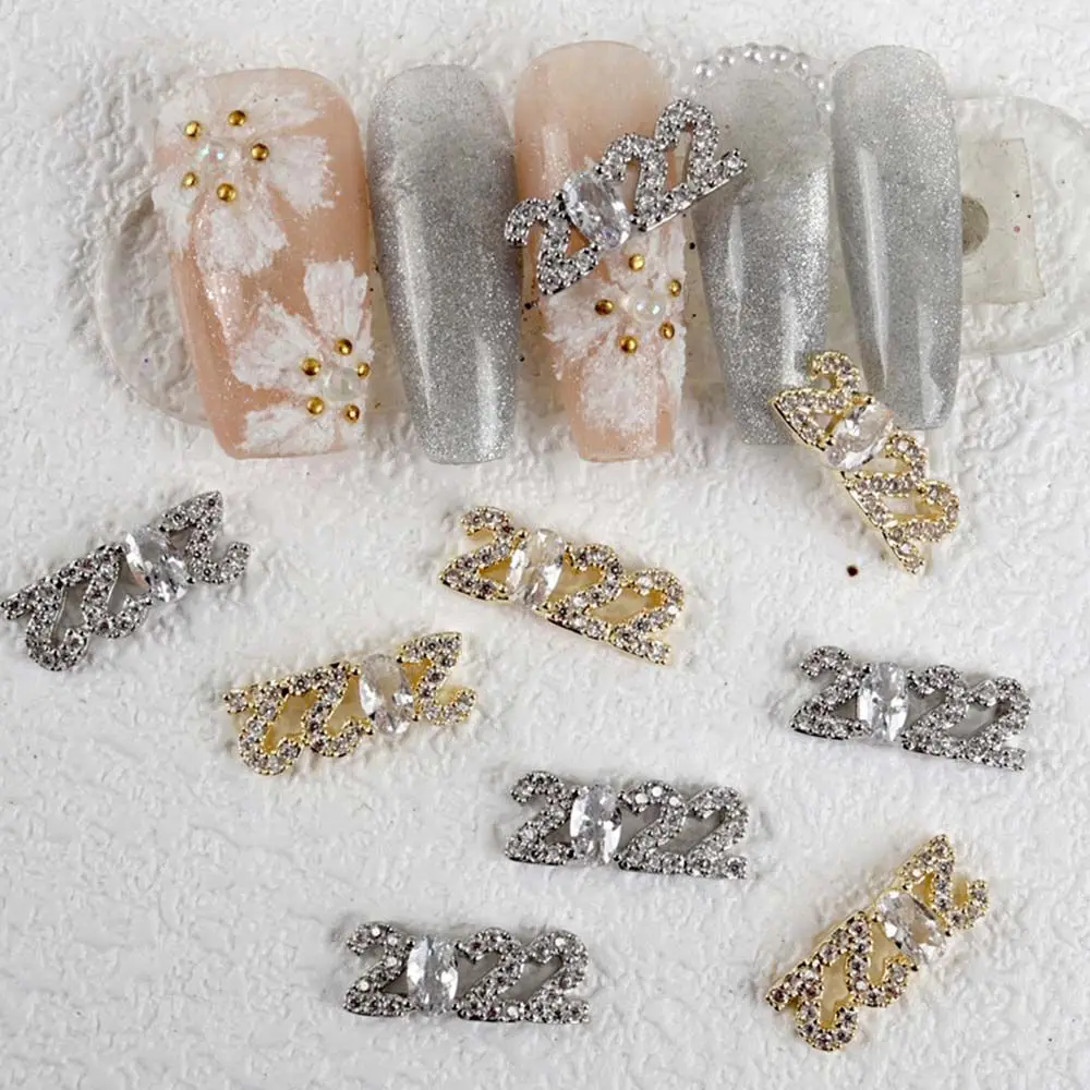 

2022 New Year's Zircon Real Gold Color Preservation Jewelry Net Red Nail Art 2022 Full Zircon Jewelry Nail Sticker