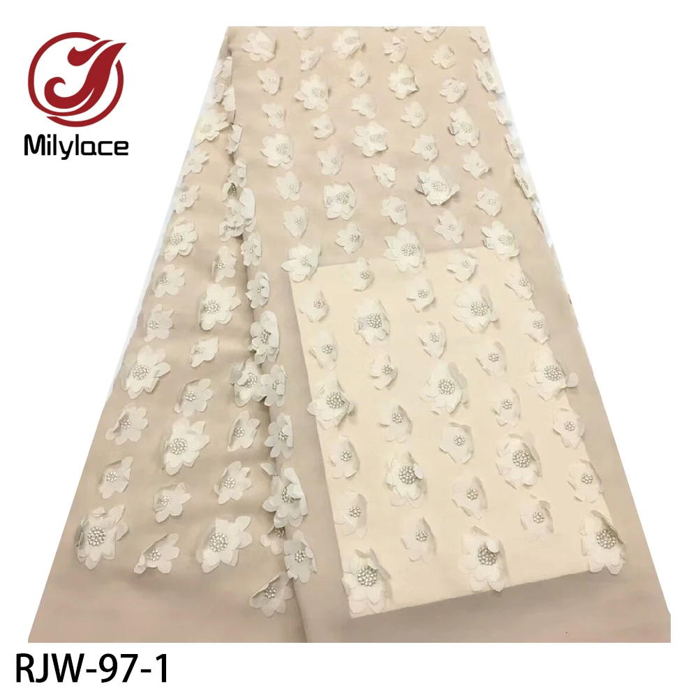 

Milylace 2020 Latest Nigerian Laces Fabrics High Quality African 3D Flower Laces Fabric Wedding African French Tulle Lace RJW-97