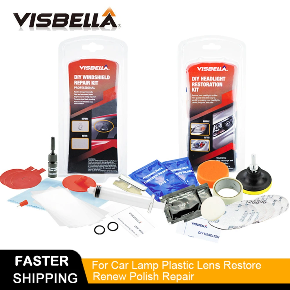Комплект для ремонта ветрового стекла и восстановления фар Visbella Набор