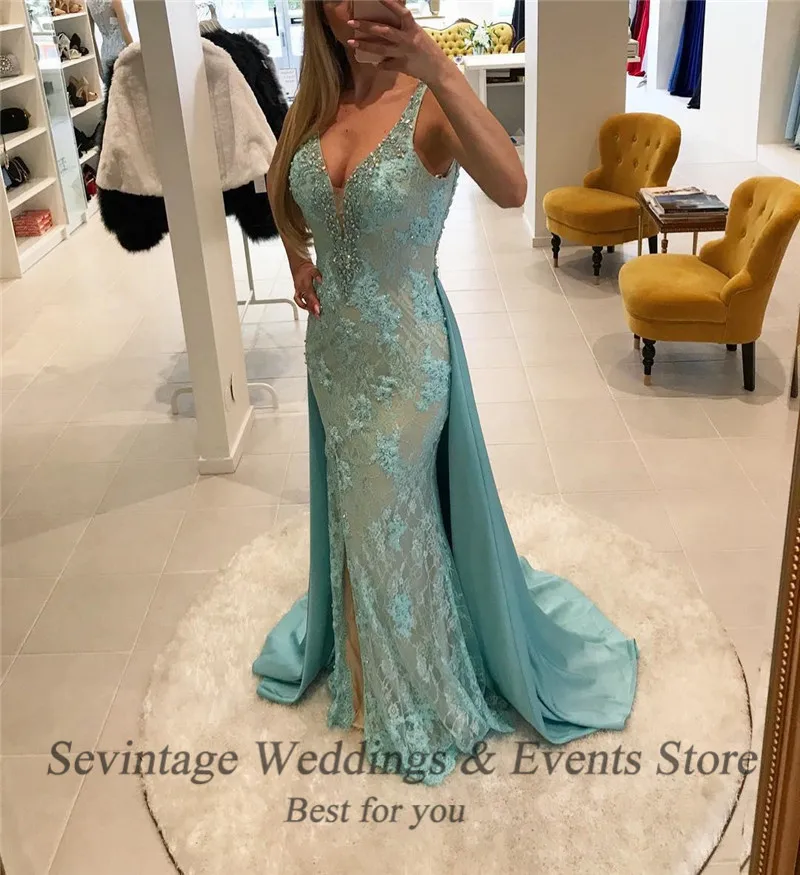 Женское вечернее платье Русалка Sevintage кружевное с глубоким v образным вырезом и