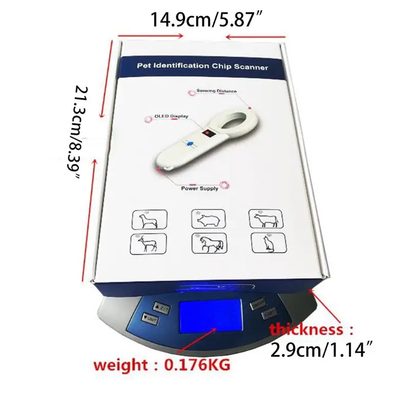 

57EC Handheld Protable Pet Chip Reader Scanner Animal Microchip Recognition Reader for Cat Dog Transponders in Cushioned Case