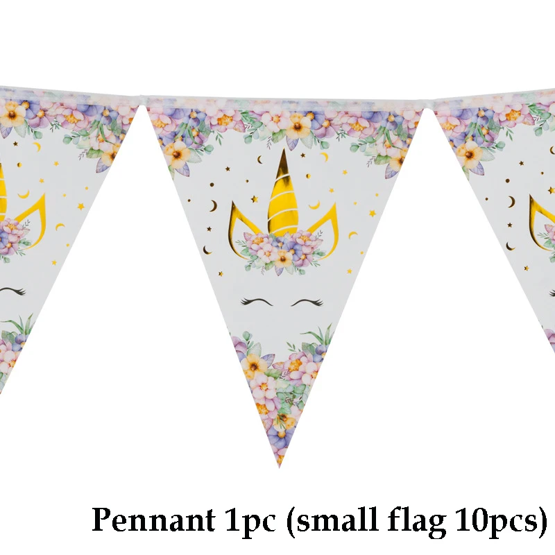 pennant 1pc Розовый Единорог тема вечерние Принадлежности Декор для детского дня рождения бумажные тарелки чашка шапка с рисунком ребенок душ девочка одноразовая посуда - Цвет: pennant 1pc