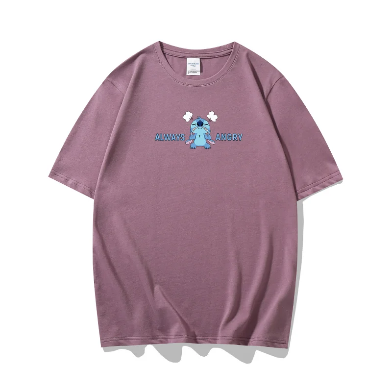 

Disney lazy wind summer trendy loose matching half sleeve couple dress Stitch printed cotton short sleeve T-shirt