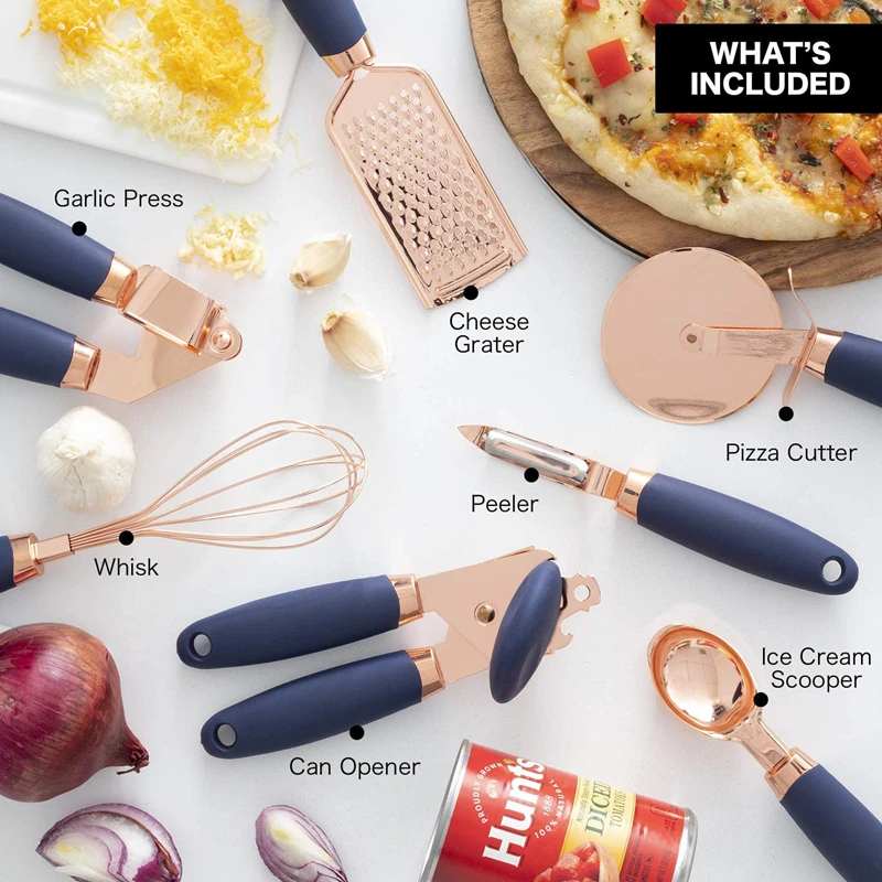 7pc rose gold garlic press pizza cutter kitchen gadget set can opener potato cooking high end kitchenware kitchen accessories free global shipping