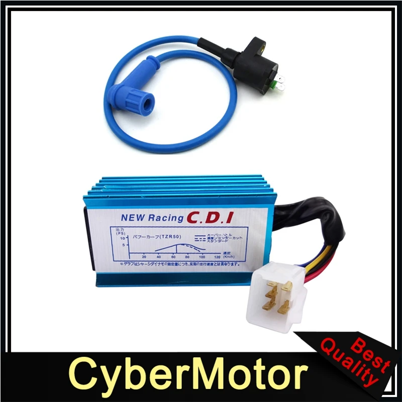 Катушка зажигания для гоночных гонок синего цвета + 5pin CDI переменного тока 50cc 70cc