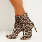 Женские сексуальные ботинки в стиле ретро с леопардовым принтом, ботинки до середины икры с острым носком на каблуке, женское вечернее платье, осенне-зимние ботинки