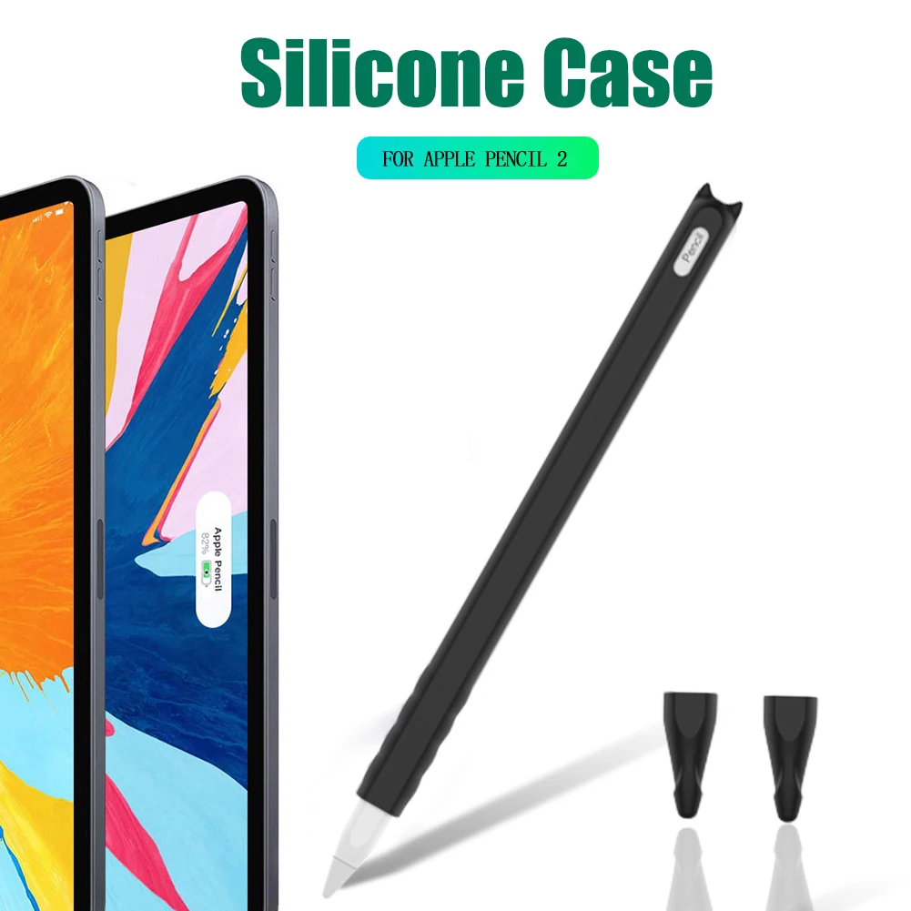 Нескользящий Мягкий силиконовый чехол с 2 наконечниками для Apple Pencil 2-го поколения