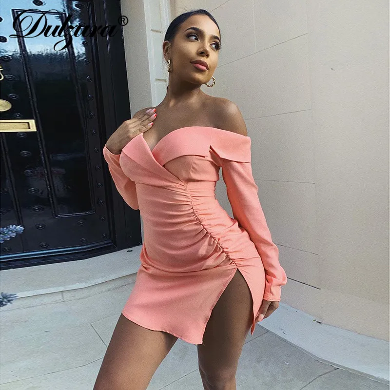 Dulzura 2019 осенне-зимнее женское мини-платье Вечерние длинным рукавом с открытыми
