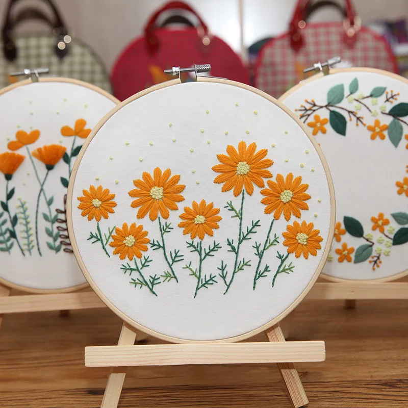 

DIY Starter Embroidery with Hoop Flower Plant Pattern Needlework Cross stitch Sewing Kit For Beginner Sewing Art Home Decor