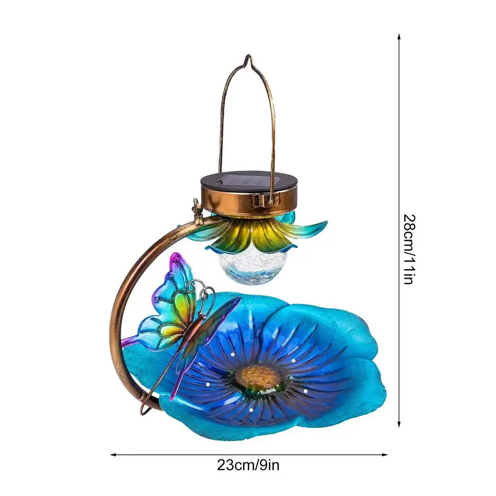

Bird Feeder Solar Powered Garden Light Hanging Birdfeeders Tray Metal Butterfly Decorative LED Landscape Lighting For Yard Decor