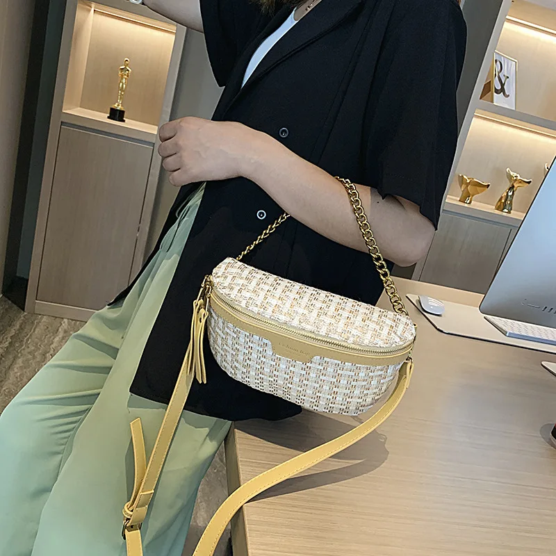 Модная сумка на цепочке простая тканая одно плечо через нагрудная поясная | Багаж