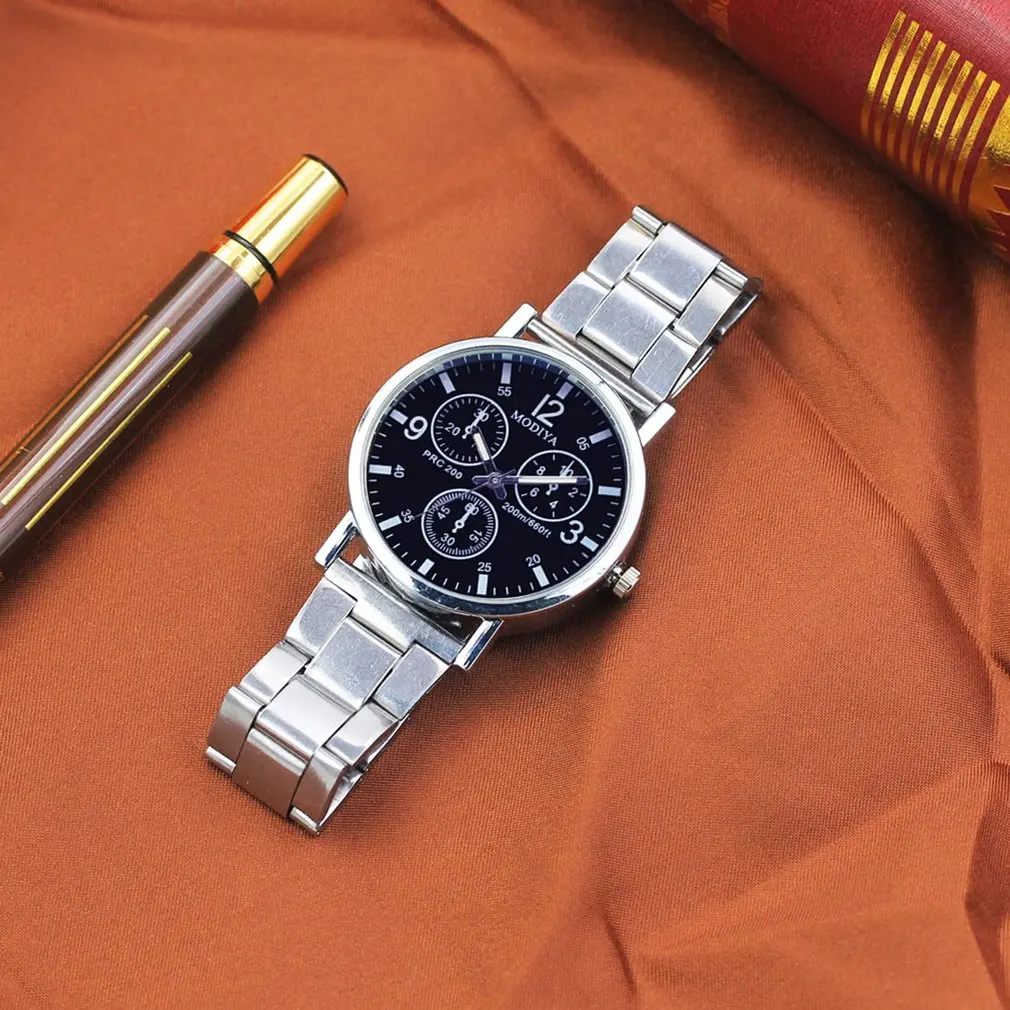 

Three-eye Steel Belt Fashion Casual Luxury Analog Quartz Watch Mens Watch with High Precision Gift Present