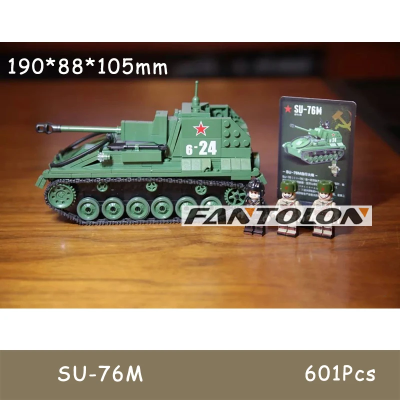 

601Pcs Russia SU-76M With 3 Color Printing Soldier Infantry Figures Military City Police Building Block Brick Gift Toy
