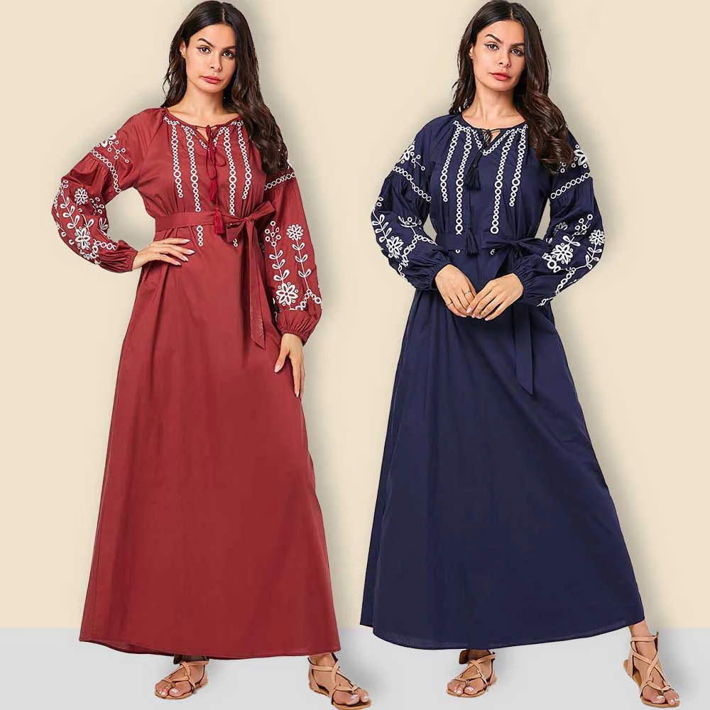 Турецкая мусульманская одежда платье для женщин цветочные на шнуровке макси